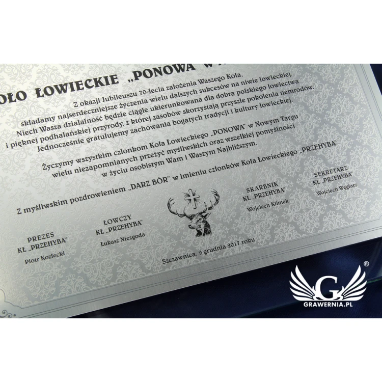 Dyplom jubileuszowy - poziomy - kolorowy druk UV - DUV021