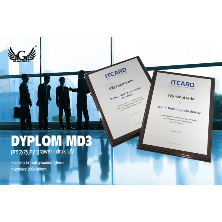 DYPLOM MD3 - Dyplom uznania z nadrukiem UV i grawerem - DUV040