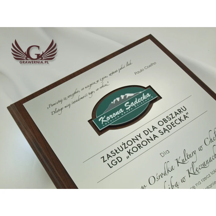 Dyplom na podkładzie drewnianym z wypukłym logo - SL040