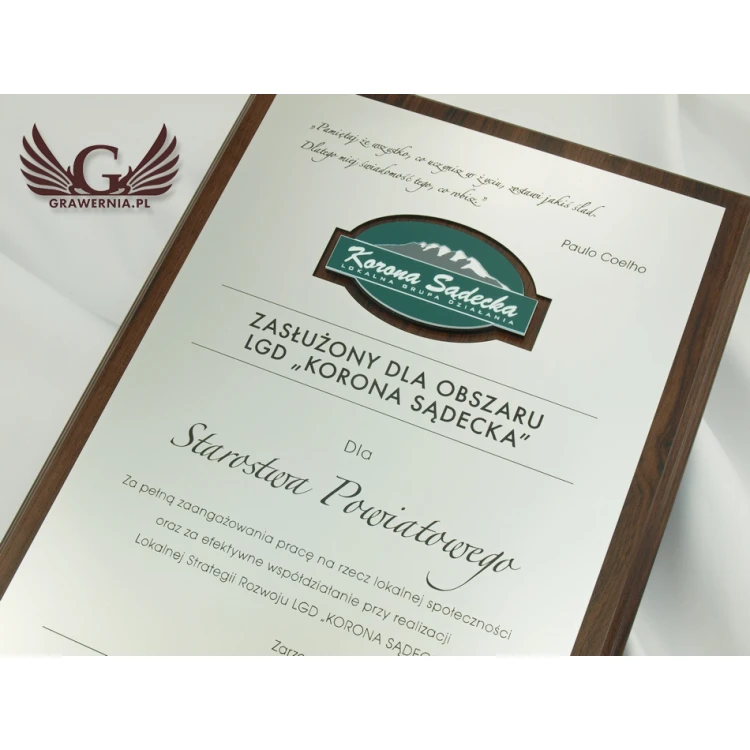 Dyplom na podkładzie drewnianym z wypukłym logo - SL040