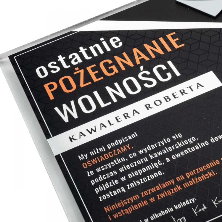 Dyplom na wieczór kawalerski - kwadrat - kolorowy druk UV - DUV093