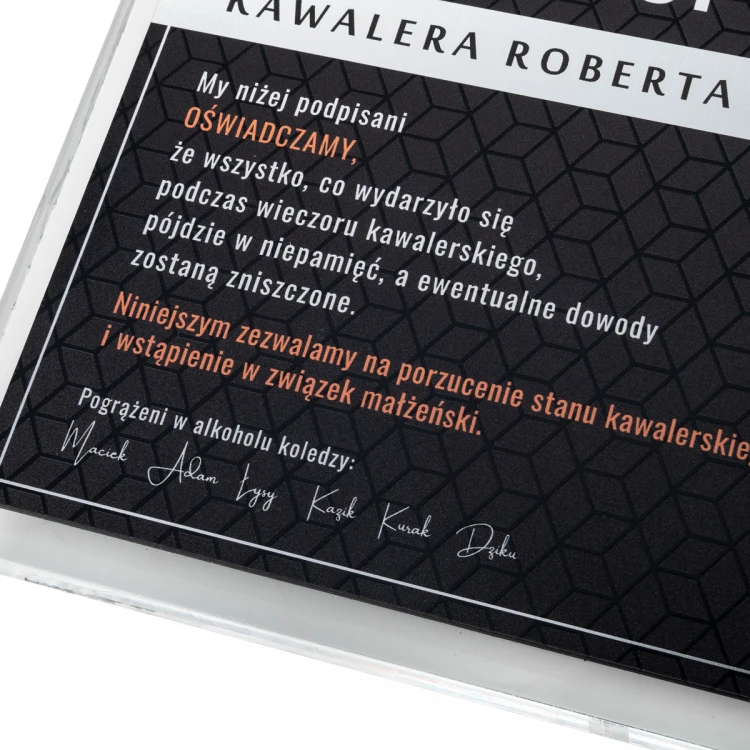 Dyplom na wieczór kawalerski - kwadrat - kolorowy druk UV - DUV093