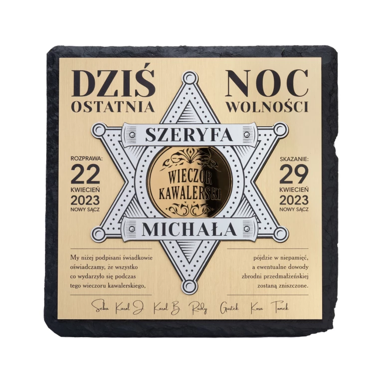 Dyplom ostatnia noc wolności - prezent na wieczór kawalerski - kamień łupkowy - DUV100