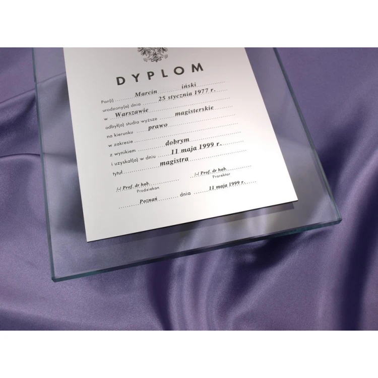 DYPLOM REPREZENTACYJNY UKOŃCZENIA STUDIÓW WYŻSZYCH WYKONANY ZE SZKŁA - DSZ023