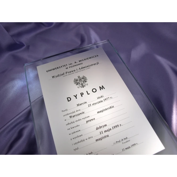 DYPLOM REPREZENTACYJNY UKOŃCZENIA STUDIÓW WYŻSZYCH WYKONANY ZE SZKŁA - DSZ023