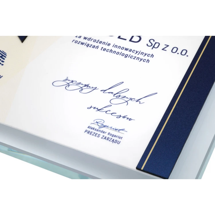 Dyplom szklany - Certyfikat uznania - kwadrat - kolorowy druk UV - DUV082