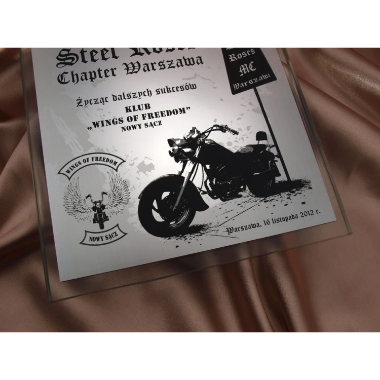 DYPLOM SZKLANY - dla klubu motocyklistów - DSZ018 - pionowy