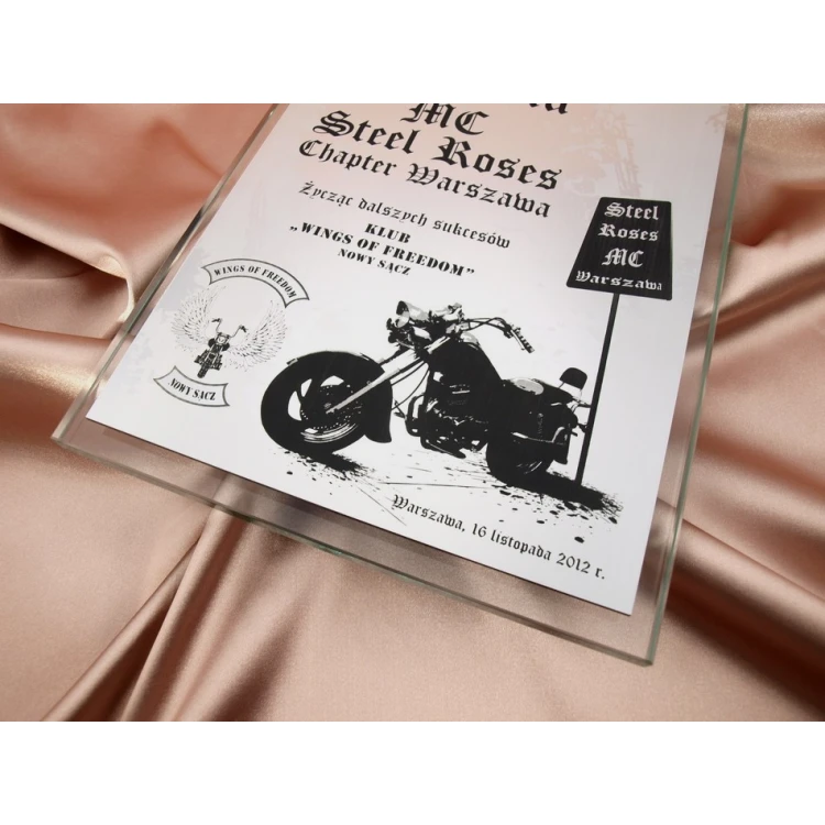 DYPLOM SZKLANY - dla klubu motocyklistów - DSZ018 - pionowy
