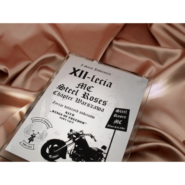 DYPLOM SZKLANY - dla klubu motocyklistów - DSZ018 - pionowy