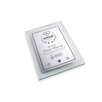 Dyplom szklany dla lekarza - pionowy - kolorowy druk UV - DUV051