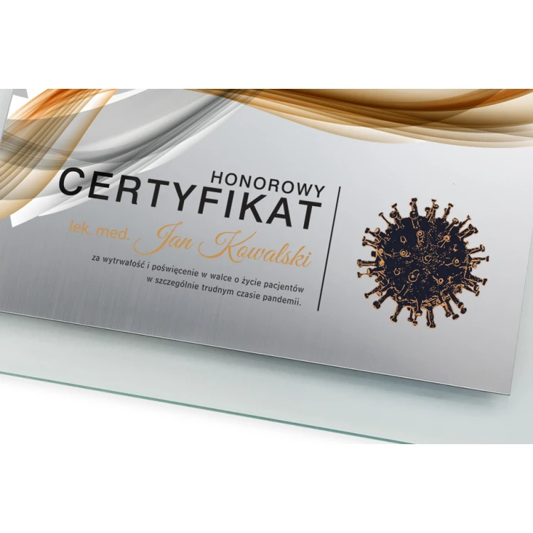Certyfikat szklany dla lekarza - poziomy - kolorowy druk UV - DUV047