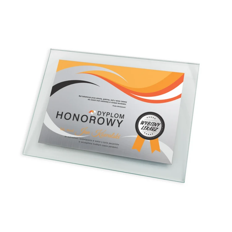 Dyplom szklany dla lekarza - poziomy - kolorowy druk UV - DUV048