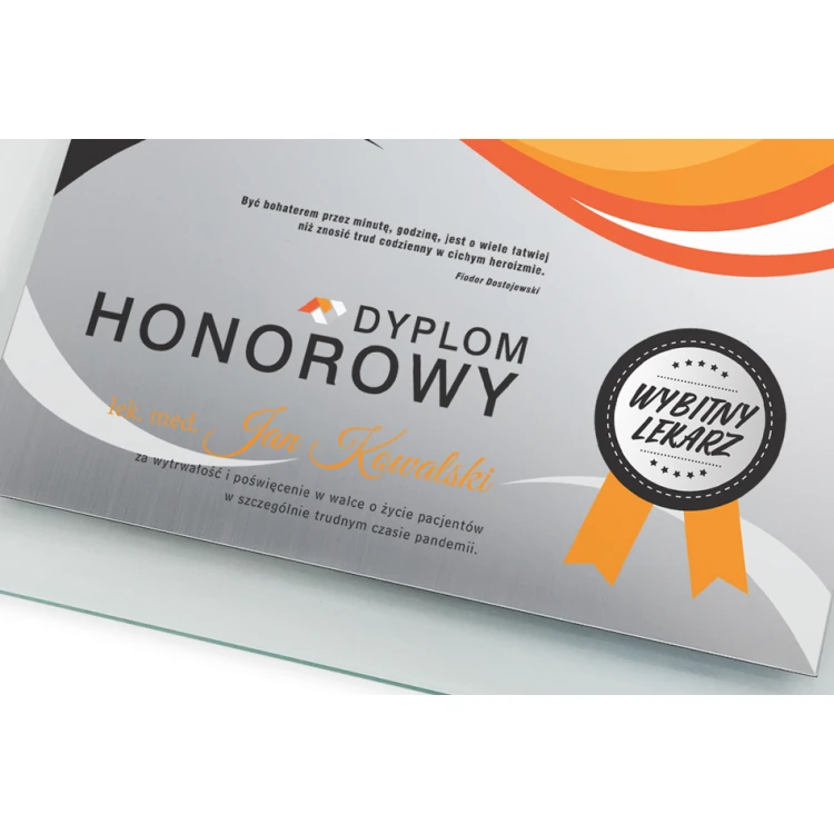 Dyplom szklany dla lekarza - poziomy - kolorowy druk UV - DUV048