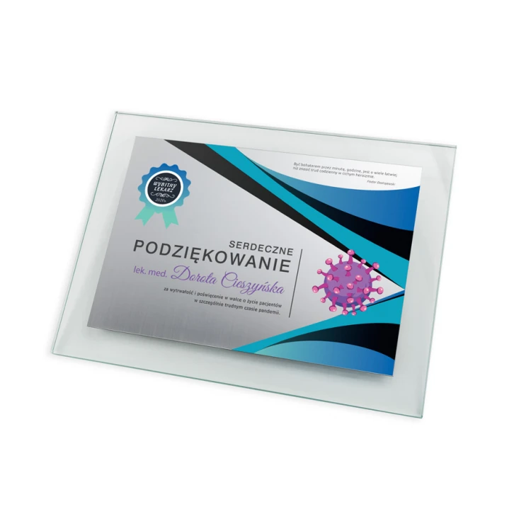 Dyplom szklany dla lekarza - poziomy - kolorowy druk UV - DUV049