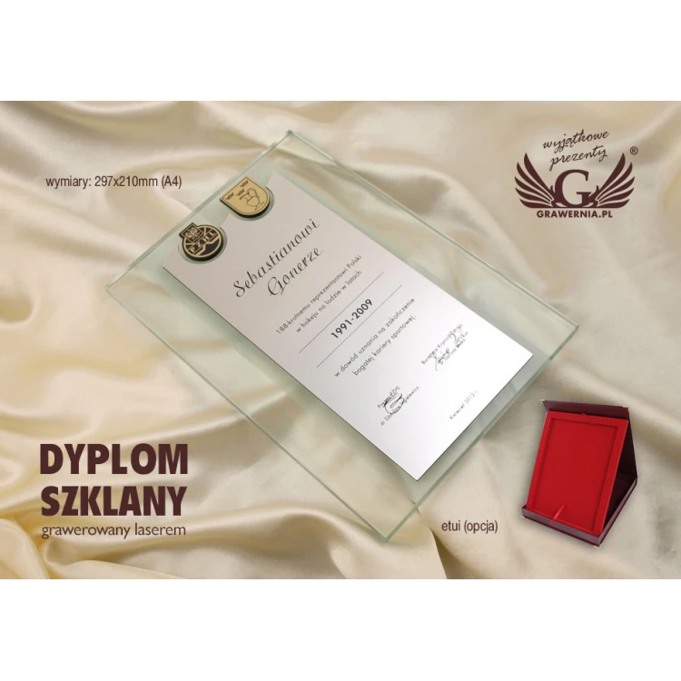 DYPLOM SZKLANY - DSZ011 - Certyfikat, Podziękowanie, Wyróżnienie