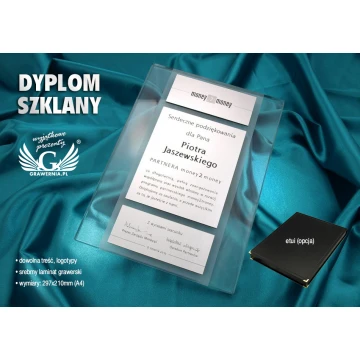 DYPLOM SZKLANY - DSZ012 - Certyfikat, Podziękowanie, Wyróżnienie