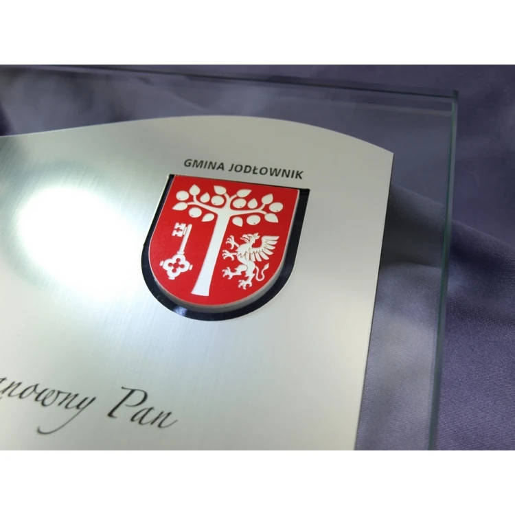 DYPLOM SZKLANY z HERBEM lub dowolnym logo - DSZ026 - pionowy