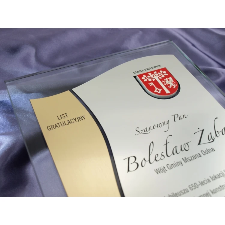 DYPLOM SZKLANY z HERBEM lub dowolnym logo - DSZ026 - pionowy