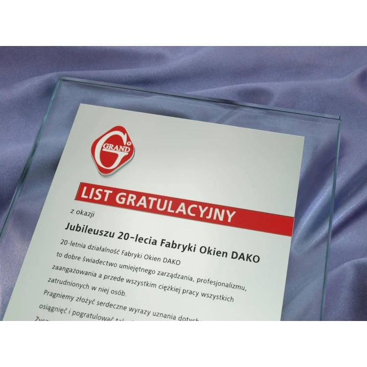 DYPLOM SZKLANY - LIST GRATULACYJNY - DSZ034 - pionowy