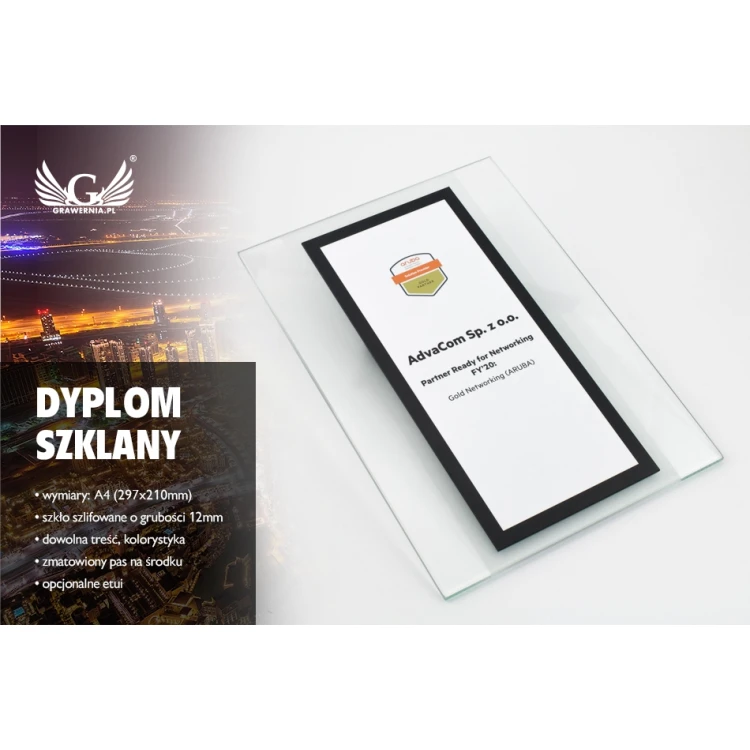 Dyplom szklany - Gold Partner - druk UV - DUV045