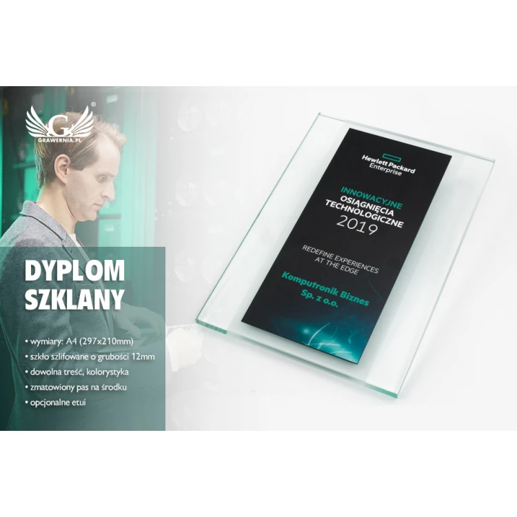 Dyplom szklany - innowacja technologiczna - druk UV - DUV044