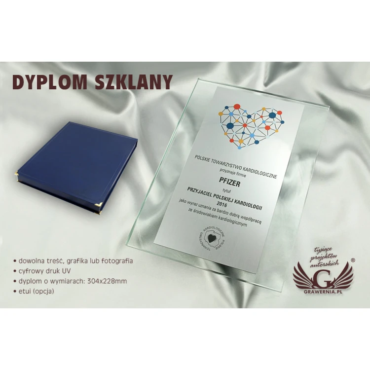 Dyplom szklany - kolorowy druk UV - DUV009