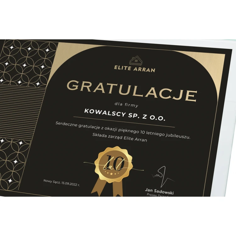 Dyplom szklany - List Gratulacyjny - poziomy - kolorowy druk UV - DUV069