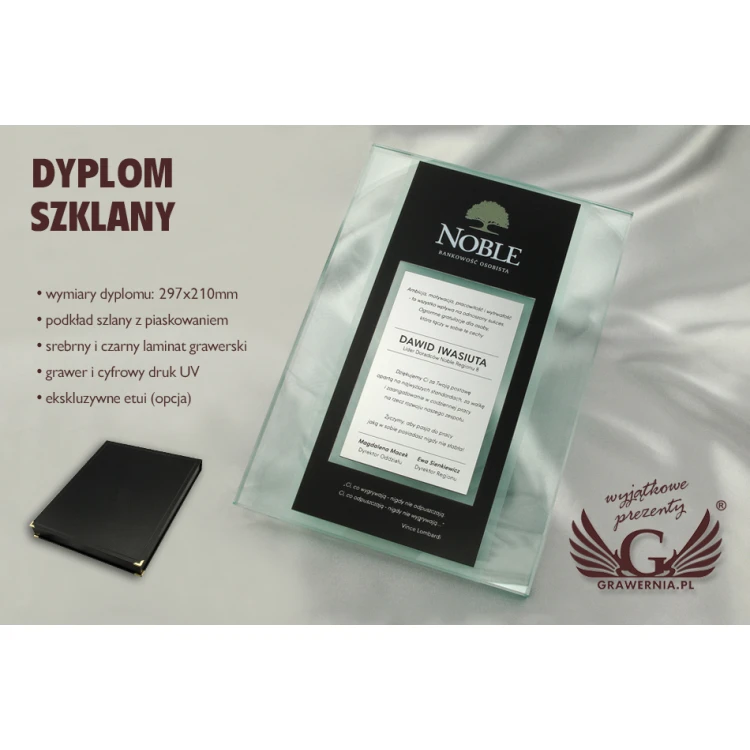 Dyplom szklany - podziękowanie za współprace - druk UV - DUV019