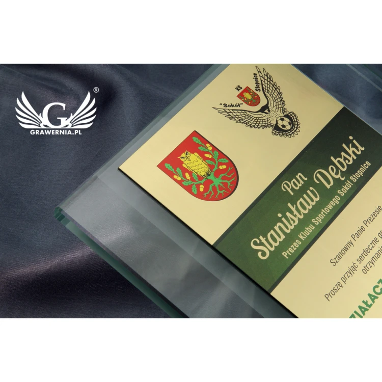 Dyplom szklany - podziękowanie za współprace - druk UV - DUV026