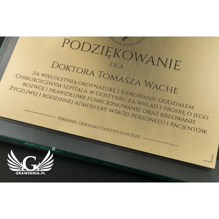 Dyplom szklany - podziękowanie - grawer laserem - DSZ053