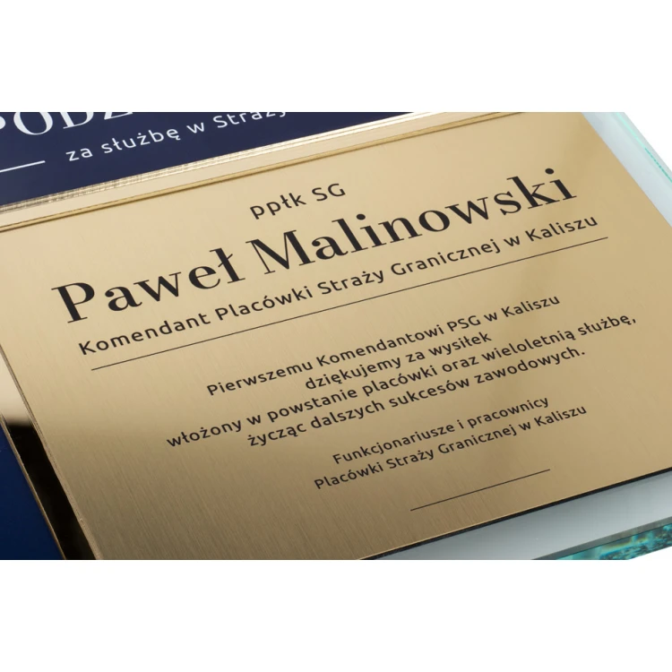 Dyplom szklany - Podziękowanie za pracę w Straży Granicznej - poziomy - kolorowy druk UV - DUV075