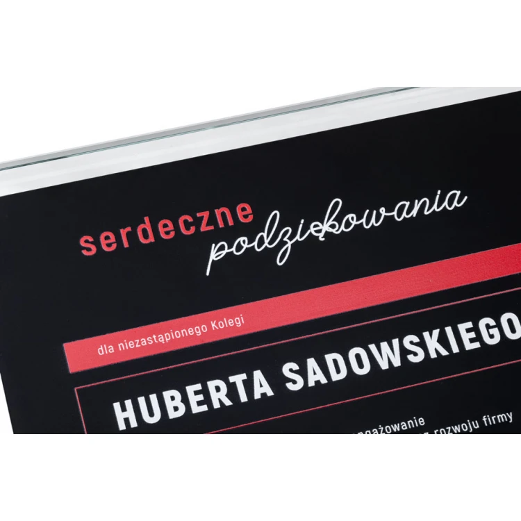 Dyplom szklany - Podziękowanie - kwadrat - kolorowy druk UV - DUV080