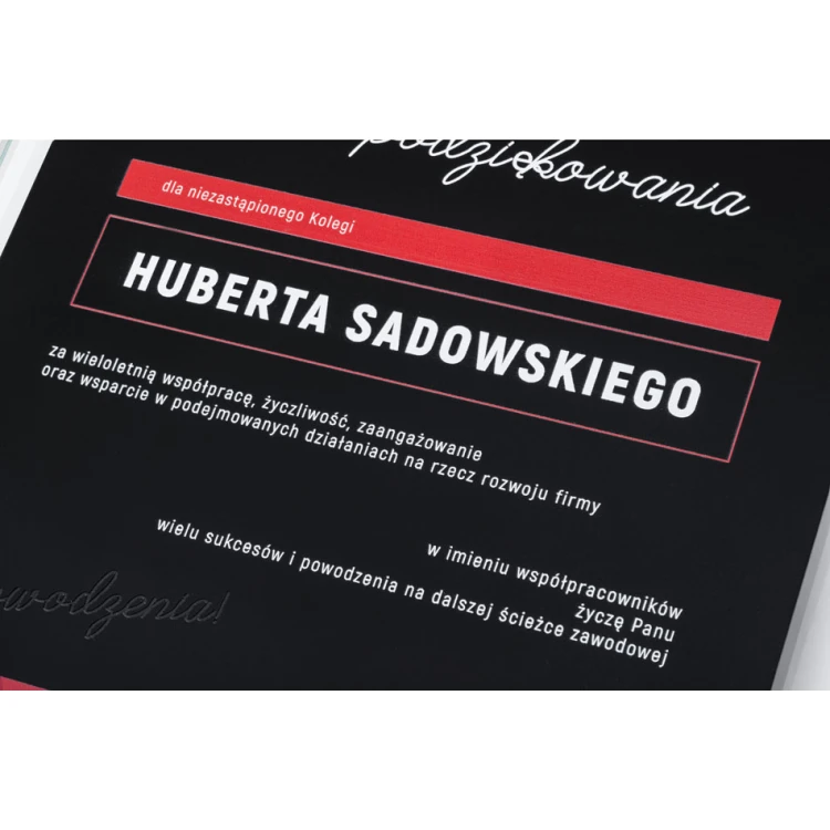 Dyplom szklany - Podziękowanie - kwadrat - kolorowy druk UV - DUV080
