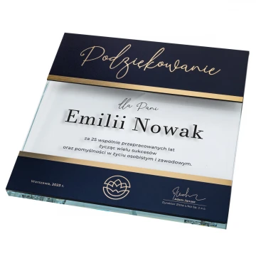 Dyplom szklany - Podziękowanie - kwadrat - kolorowy druk UV - DUV081