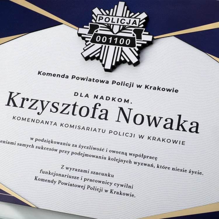 Dyplom szklany - Podziękowanie za pracę w Policji - poziomy - kolorowy druk UV - DUV091