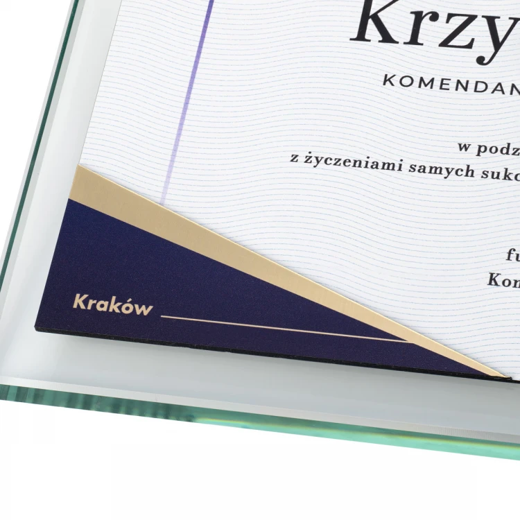 Dyplom szklany - Podziękowanie za pracę w Policji - poziomy - kolorowy druk UV - DUV091