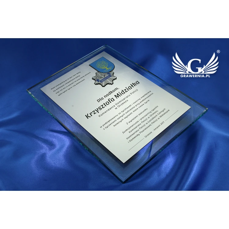 DYPLOM SZKLANY POLICJA - DSZ030 - pionowy - dwa kolorowe logotypy