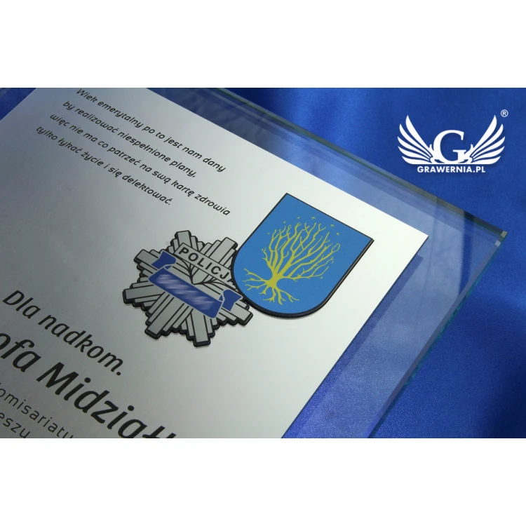 DYPLOM SZKLANY POLICJA - DSZ030 - pionowy - dwa kolorowe logotypy