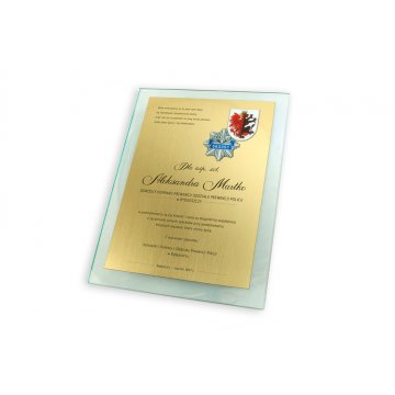 DYPLOM SZKLANY POLICJA - DSZ050 - pionowy - dwa kolorowe logotypy