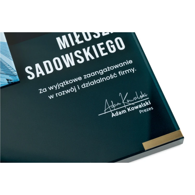 Dyplom szklany - Pracownik roku - kwadrat - kolorowy druk UV - DUV083