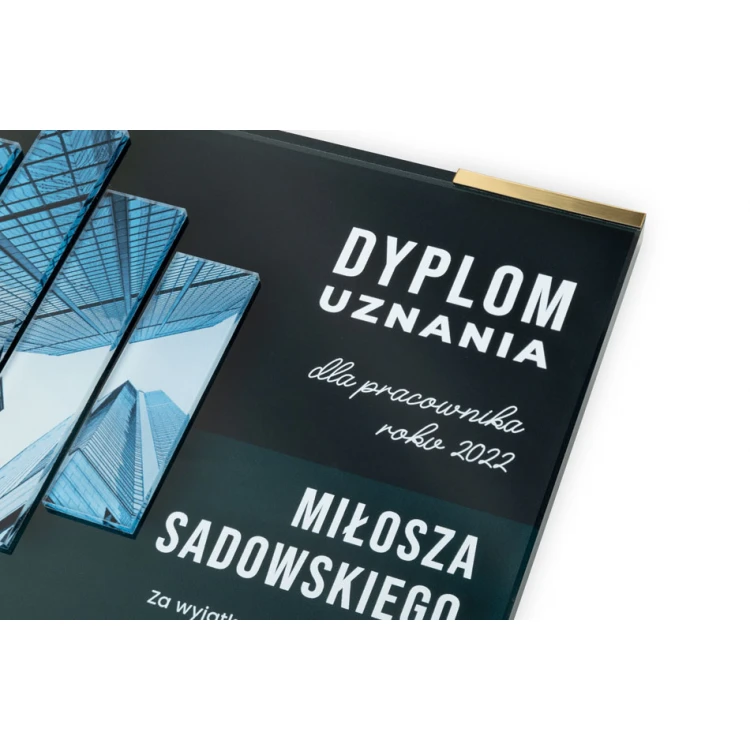Dyplom szklany - Pracownik roku - kwadrat - kolorowy druk UV - DUV083