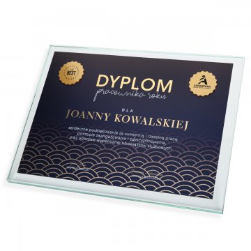 Dyplom szklany - Pracownik Roku - poziomy - kolorowy druk UV - DUV076