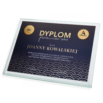 Dyplom szklany - Pracownik Roku - poziomy - kolorowy druk UV - DUV076