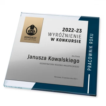 Dyplom szklany - Pracownik roku - kwadrat - kolorowy druk UV - DUV088