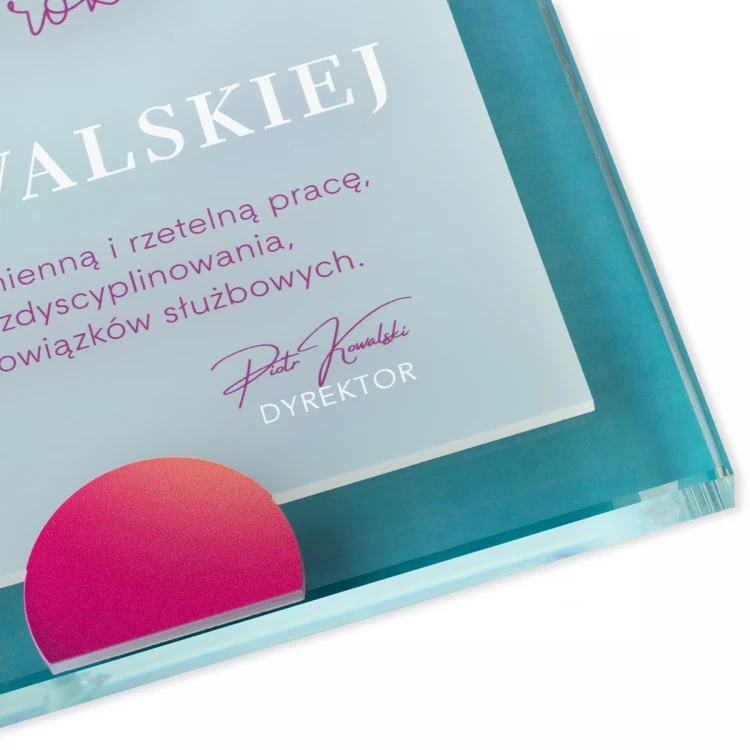 Dyplom szklany - Pracownik roku - kwadrat - kolorowy druk UV - DUV094