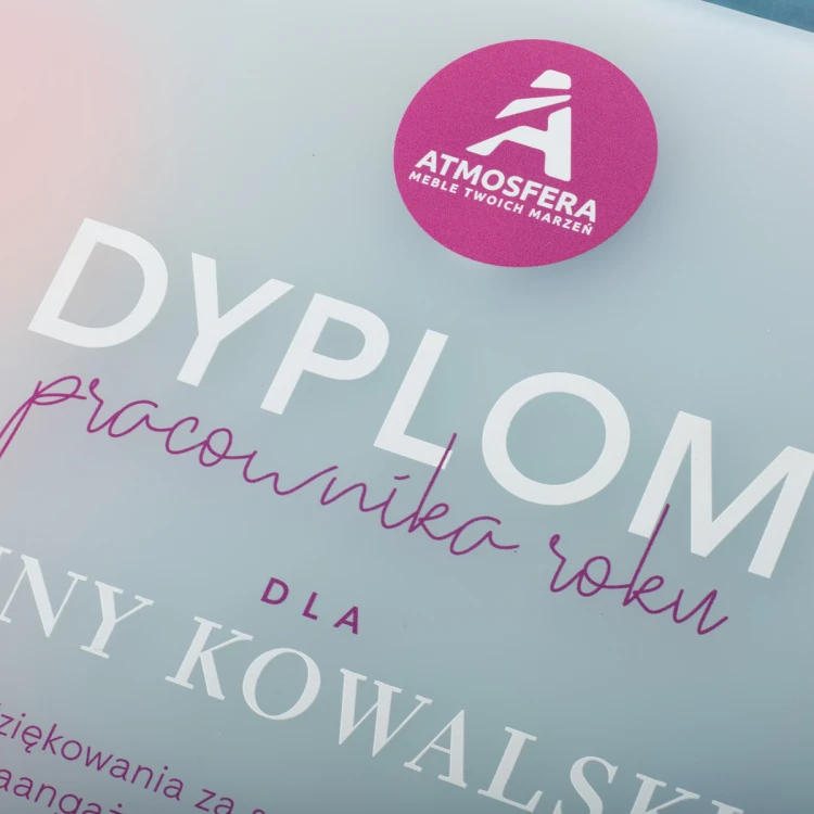 Dyplom szklany - Pracownik roku - kwadrat - kolorowy druk UV - DUV094