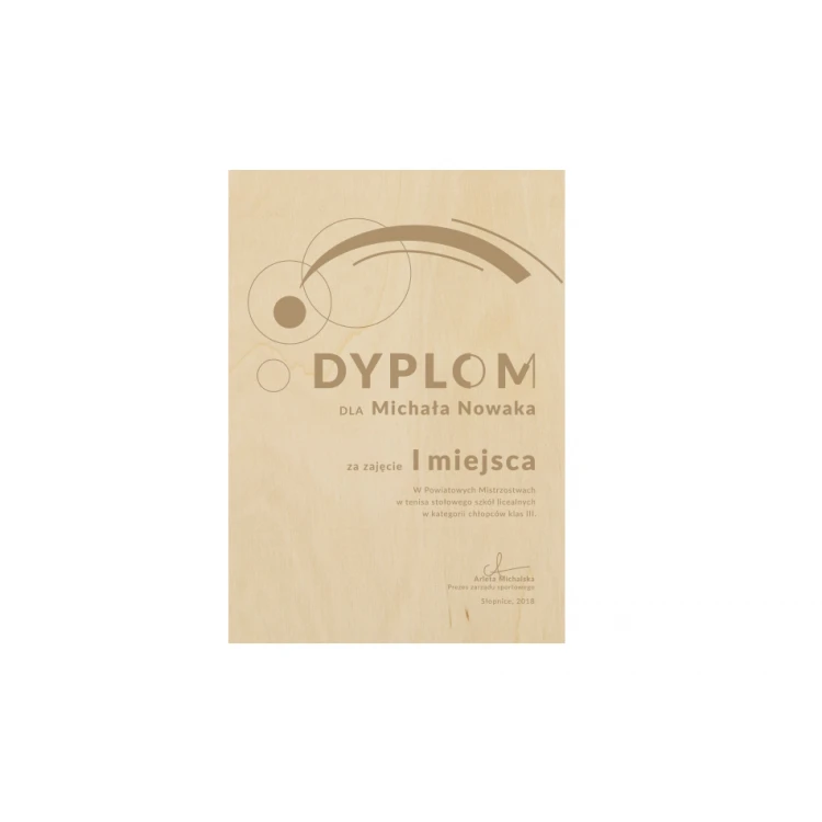 Dyplom tenis stołowy w drewnianej ramie - A5 - grawerowany laserem - NAT013