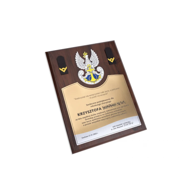 Dyplom uznania dla chorążego - kolorowy druk UV i wypukły logotyp - DUV063