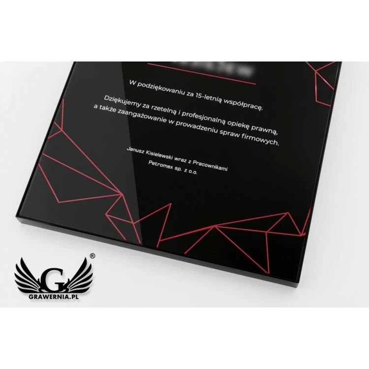 Dyplom uznania exclusive black glass - wymiary: 400x300mm - DUV042