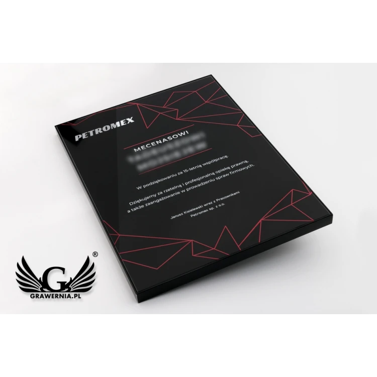 Dyplom uznania exclusive black glass - wymiary: 400x300mm - DUV042